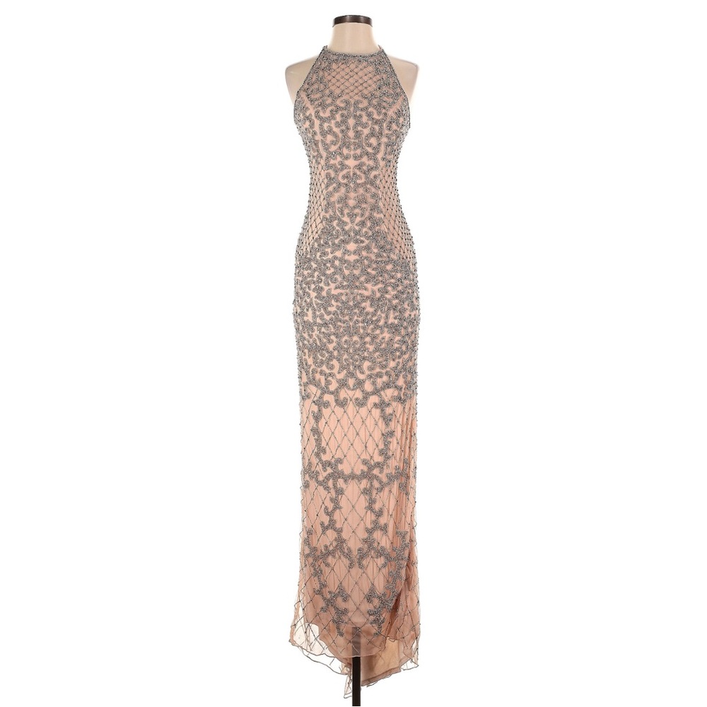 Sherri Hill #51206 - Long Blush Beaded Halter Dress, Size 4, Used Good Condition